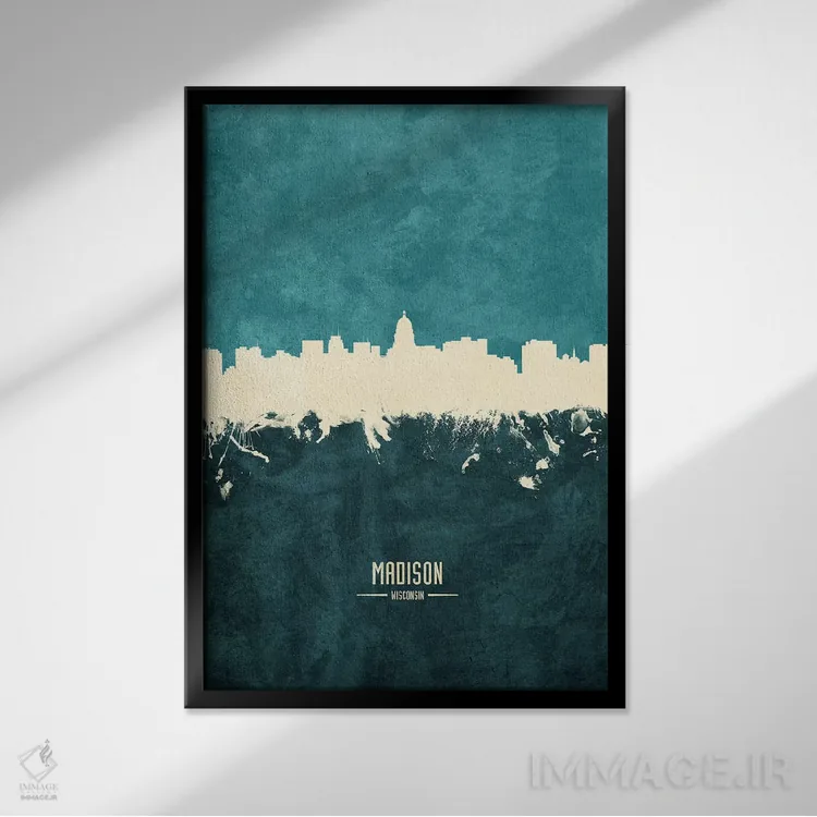 تابلو دکوراتیو منظره خط افق مدیسون، ویسکانسین اثر مایکل تامپست - نمای قابدار مشکی