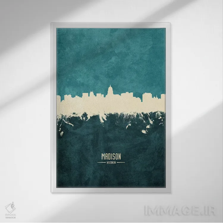 تابلو دکوراتیو منظره خط افق مدیسون، ویسکانسین اثر مایکل تامپست - نمای قابدار سفید