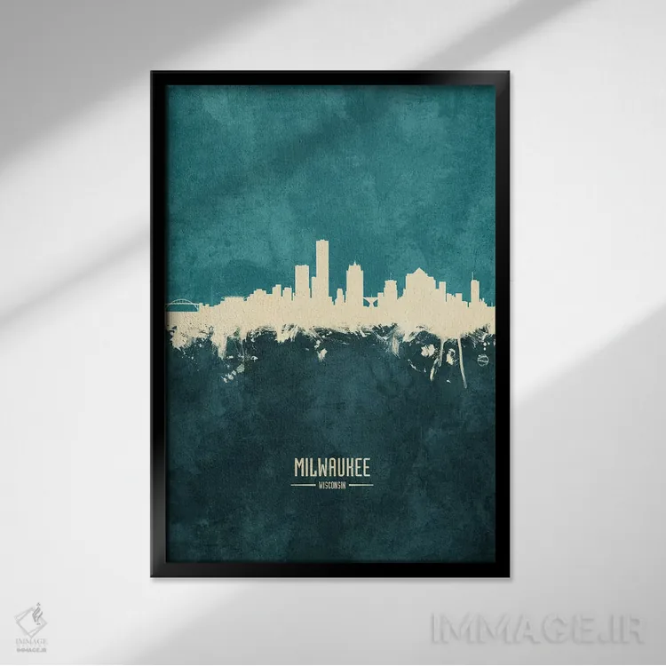 تابلو دکوراتیو منظره خط افق میلواکی، ویسکانسین اثر مایکل تامپست - نمای قابدار مشکی