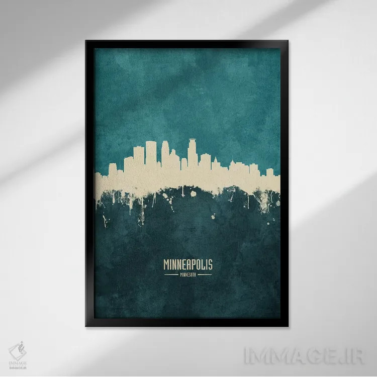 تابلو دکوراتیو منظره خط افق مینیاپولیس، مینه سوتا اثر مایکل تامپست - نمای قابدار مشکی