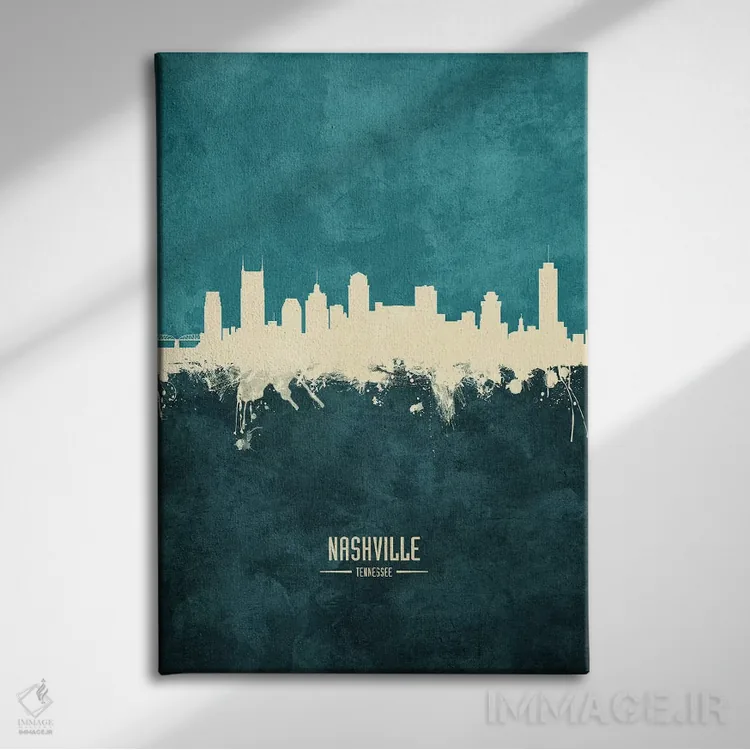 تابلو دکوراتیو منظره خط افق نشویل، تنسی اثر مایکل تامپست - نمای روبهرو روی دیوار