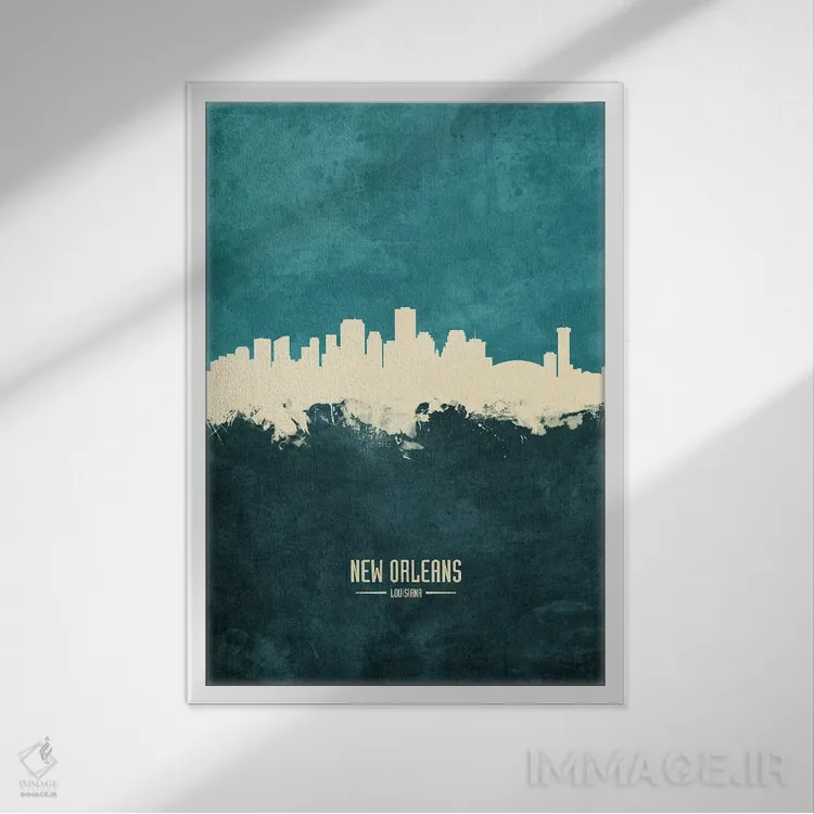 تابلو دکوراتیو منظره خط افق نیواورلئان، لوئیزیانا اثر مایکل تامپست - نمای قابدار سفید