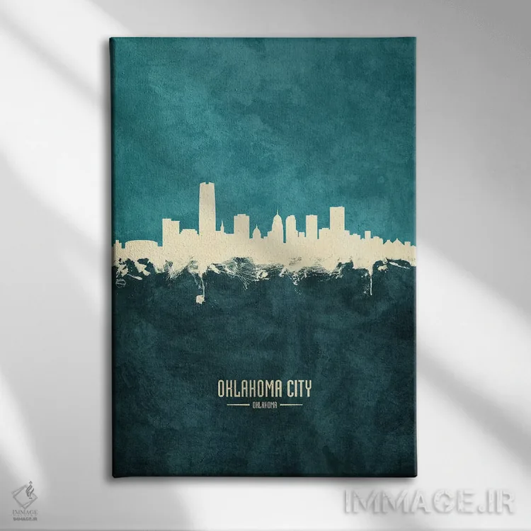 تابلو دکوراتیو منظره خط افق اکلاهما سیتی اثر مایکل تامپست - نمای روبهرو روی دیوار