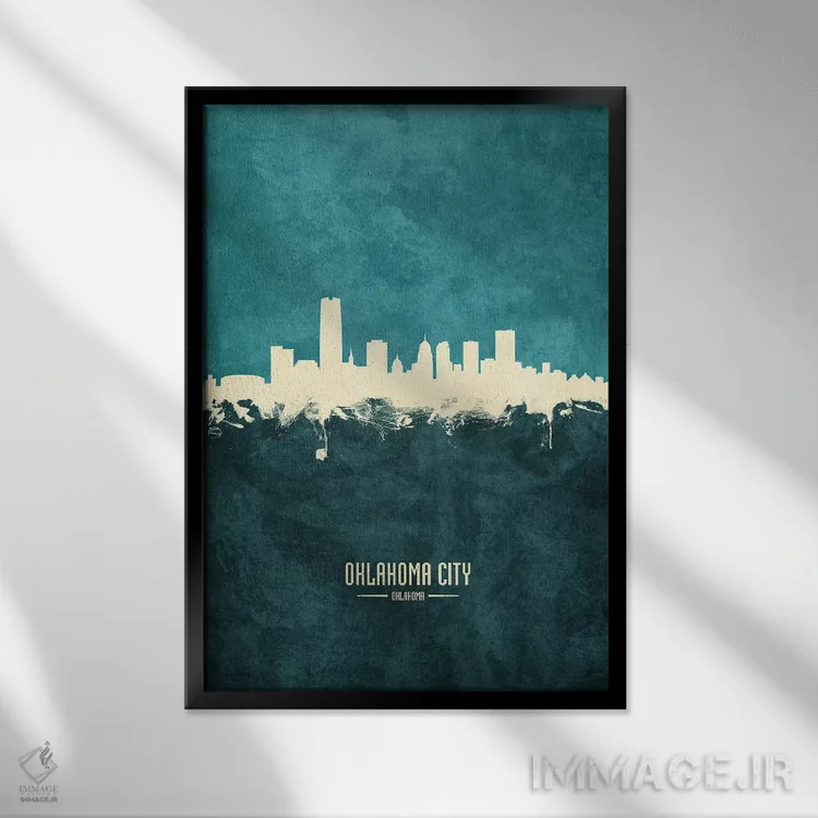 تابلو دکوراتیو منظره خط افق اکلاهما سیتی اثر مایکل تامپست - نمای قابدار مشکی