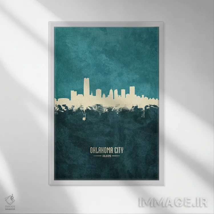 تابلو دکوراتیو منظره خط افق اکلاهما سیتی اثر مایکل تامپست - نمای قابدار سفید