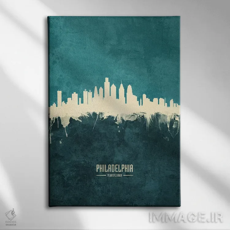 تابلو دکوراتیو منظره خط افق فیلادلفیا، پنسیلوانیا اثر مایکل تامپست - نمای روبهرو روی دیوار