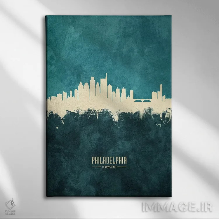 تابلو دکوراتیو منظره خط افق فیلادلفیا، پنسیلوانیا اثر مایکل تامپست - نمای روبهرو روی دیوار