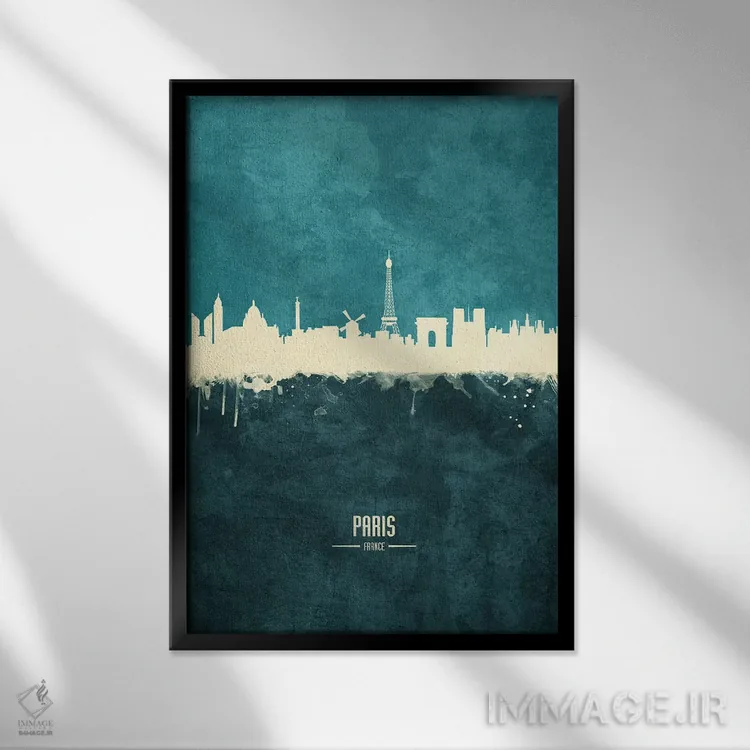 تابلو دکوراتیو منظره خط افق پاریس، فرانسه اثر مایکل تامپست - نمای قابدار مشکی