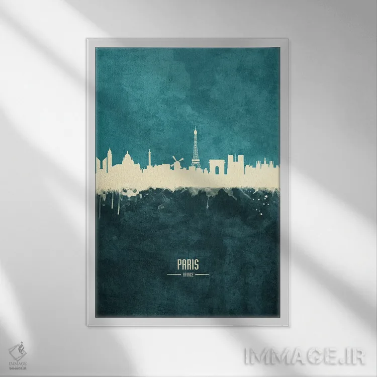 تابلو دکوراتیو منظره خط افق پاریس، فرانسه اثر مایکل تامپست - نمای قابدار سفید