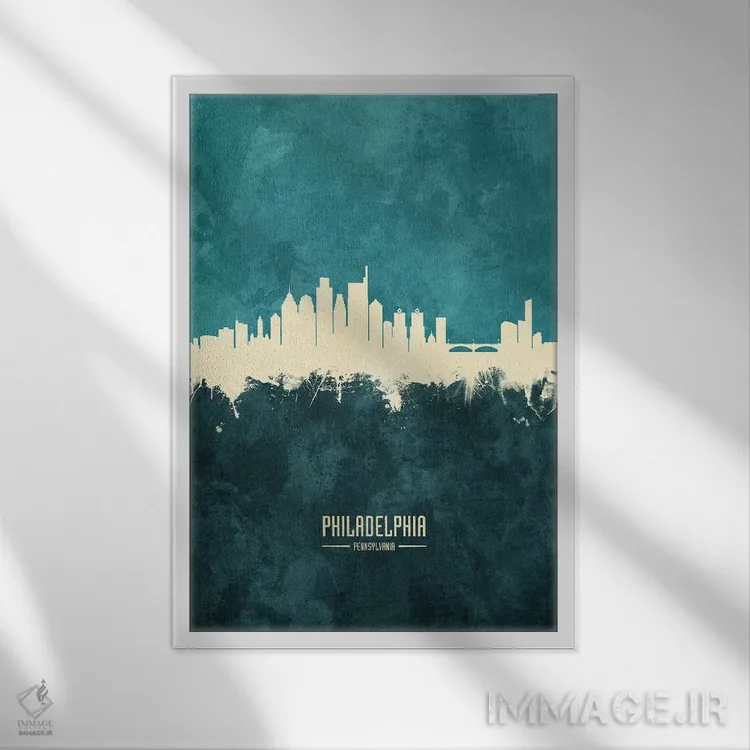 تابلو دکوراتیو منظره خط افق فیلادلفیا، پنسیلوانیا اثر مایکل تامپست - نمای قابدار سفید
