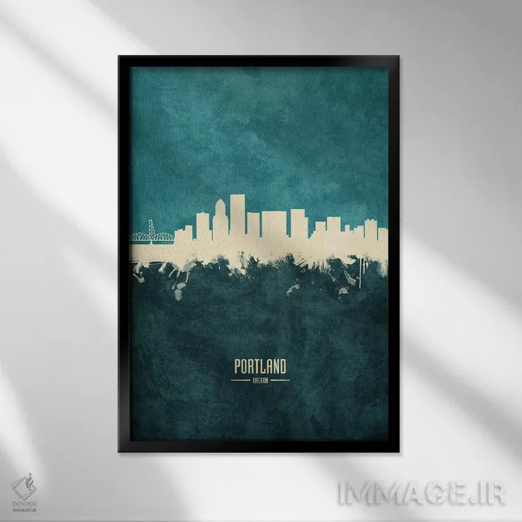 تابلو دکوراتیو افق شهر پورتلند، اورگن اثر مایکل تامپست - نمای قابدار مشکی