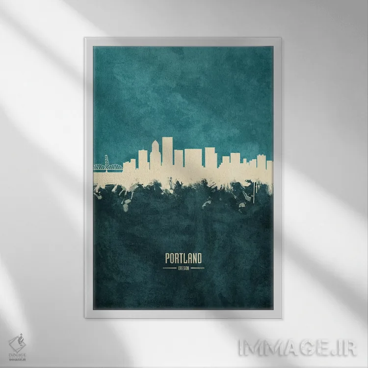 تابلو دکوراتیو افق شهر پورتلند، اورگن اثر مایکل تامپست - نمای قابدار سفید