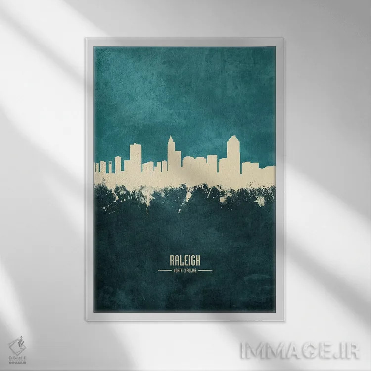 تابلو دکوراتیو افق شهر رالی، کارولینای شمالی اثر مایکل تامپست - نمای قابدار سفید