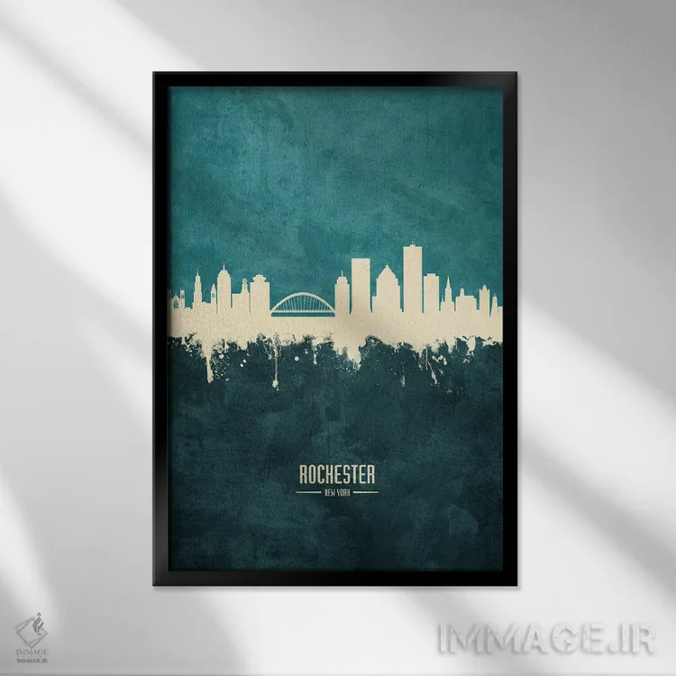 تابلو دکوراتیو افق شهر راچستر، نیویورک اثر مایکل تامپست - نمای قابدار مشکی