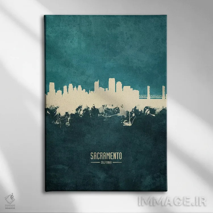 تابلو دکوراتیو افق شهر ساکرامنتو، کالیفرنیا اثر مایکل تامپست - نمای روبهرو روی دیوار