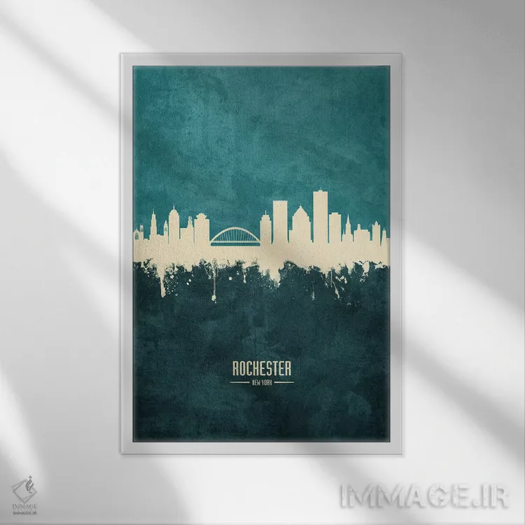 تابلو دکوراتیو افق شهر راچستر، نیویورک اثر مایکل تامپست - نمای قابدار سفید