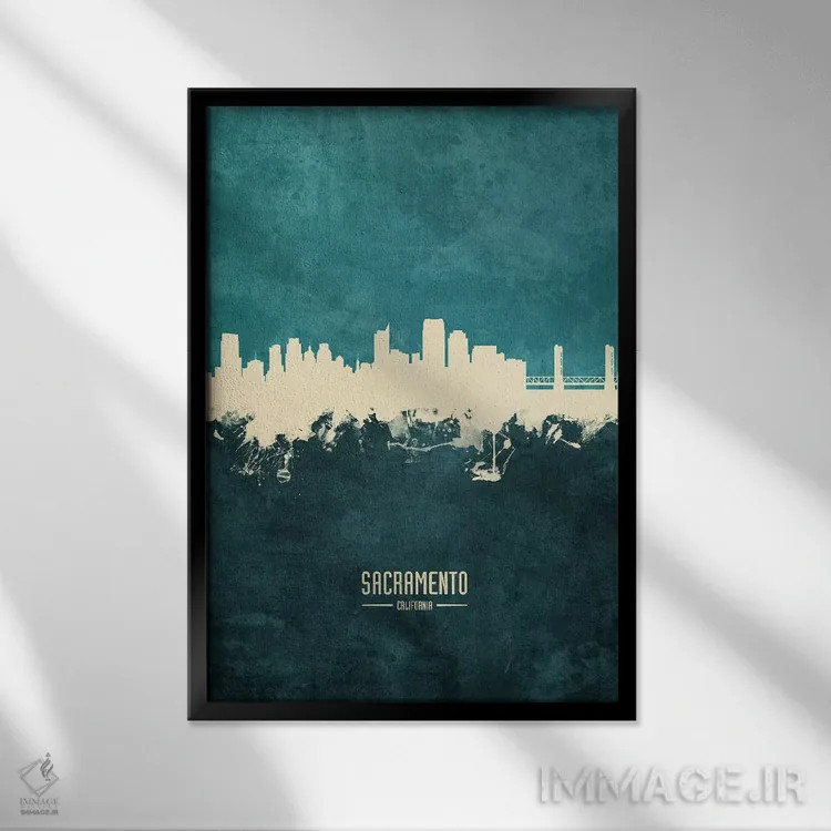 تابلو دکوراتیو افق شهر ساکرامنتو، کالیفرنیا اثر مایکل تامپست - نمای قابدار مشکی
