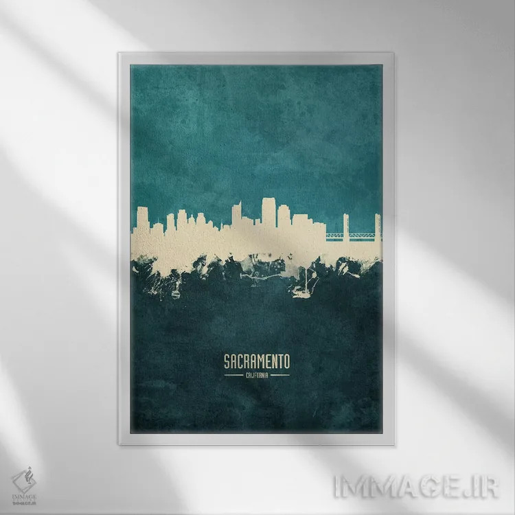 تابلو دکوراتیو افق شهر ساکرامنتو، کالیفرنیا اثر مایکل تامپست - نمای قابدار سفید