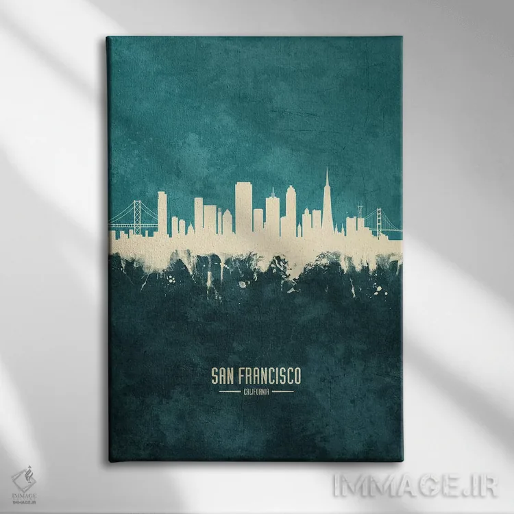 تابلو دکوراتیو افق شهر سان فرانسیسکو، کالیفرنیا اثر مایکل تامپست - نمای روبهرو روی دیوار