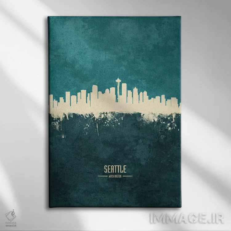 تابلو دکوراتیو افق شهر سیاتل، واشنگتن اثر مایکل تامپست - نمای روبهرو روی دیوار