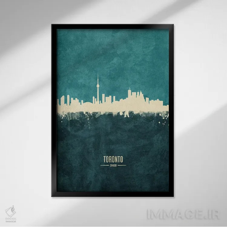 تابلو دکوراتیو افق شهر تورنتو، کانادا اثر مایکل تامپست - نمای قابدار مشکی