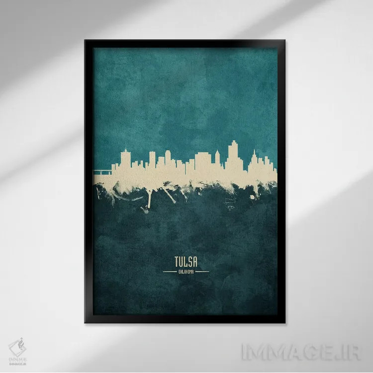 تابلو دکوراتیو افق شهر تالسا، اکلاهما اثر مایکل تامپست - نمای قابدار مشکی