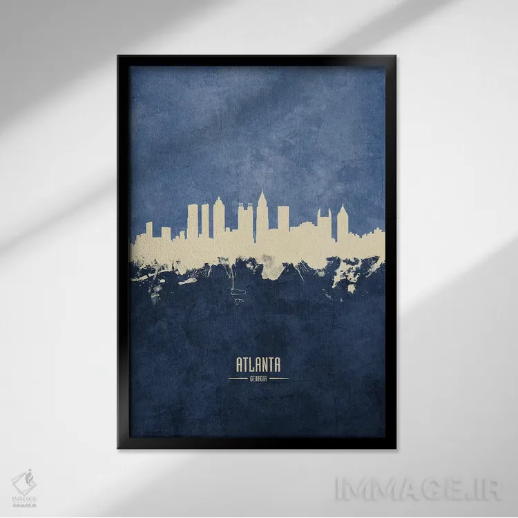 تابلو دکوراتیو منظره خط افق آتلانتا جورجیا اثر مایکل تامپست - نمای قابدار مشکی