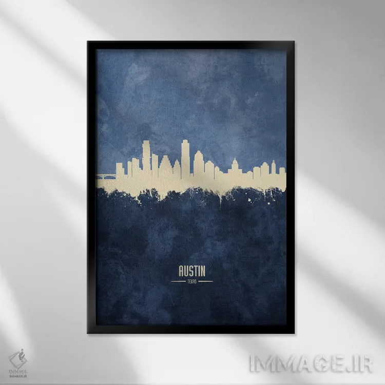 تابلو دکوراتیو منظره خط افق آستین تگزاس اثر مایکل تامپست - نمای قابدار مشکی