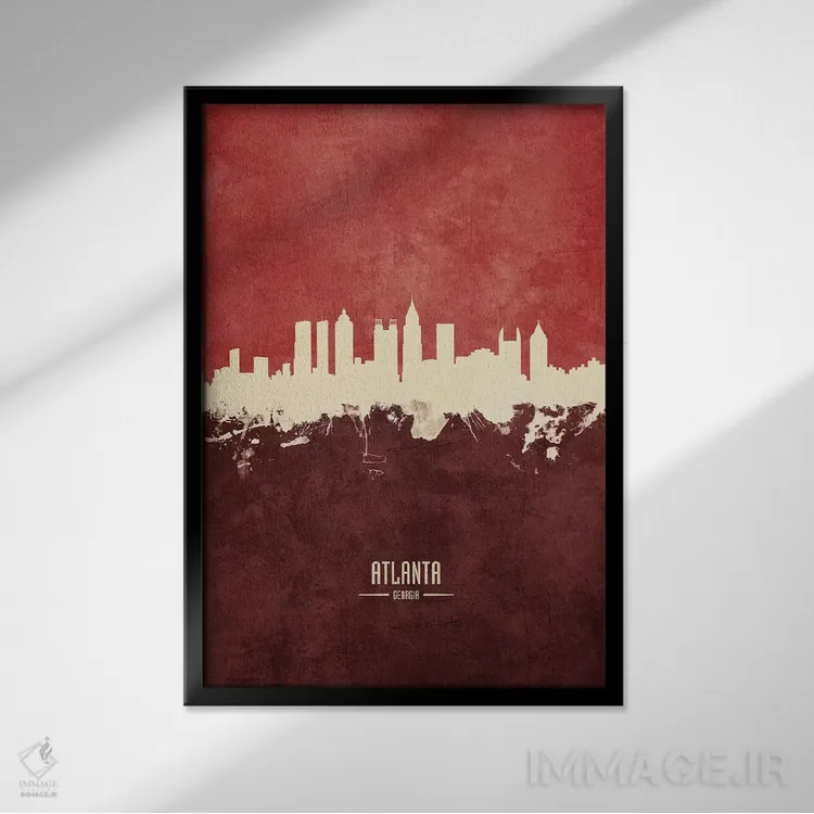 تابلو دکوراتیو منظره خط افق آتلانتا جورجیا اثر مایکل تامپست - نمای قابدار مشکی