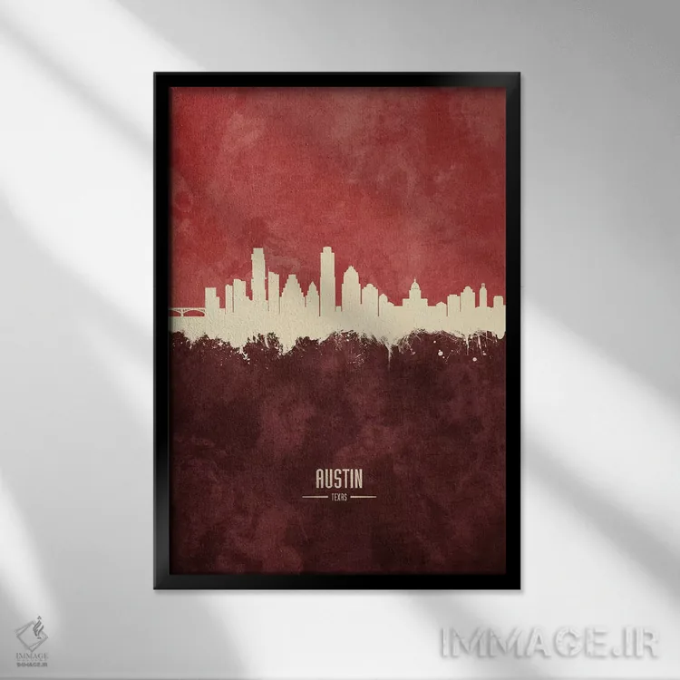 تابلو دکوراتیو منظره خط افق آستین تگزاس اثر مایکل تامپست - نمای قابدار مشکی