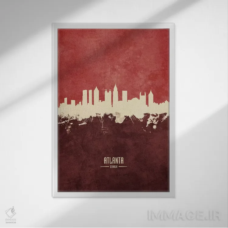 تابلو دکوراتیو منظره خط افق آتلانتا جورجیا اثر مایکل تامپست - نمای قابدار سفید