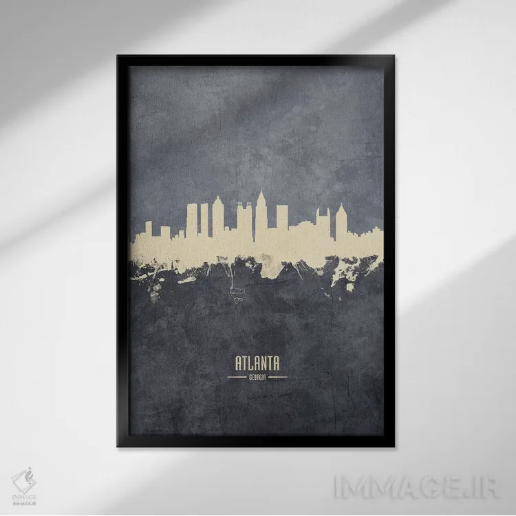 تابلو دکوراتیو منظره خط افق آتلانتا جورجیا اثر مایکل تامپست - نمای قابدار مشکی