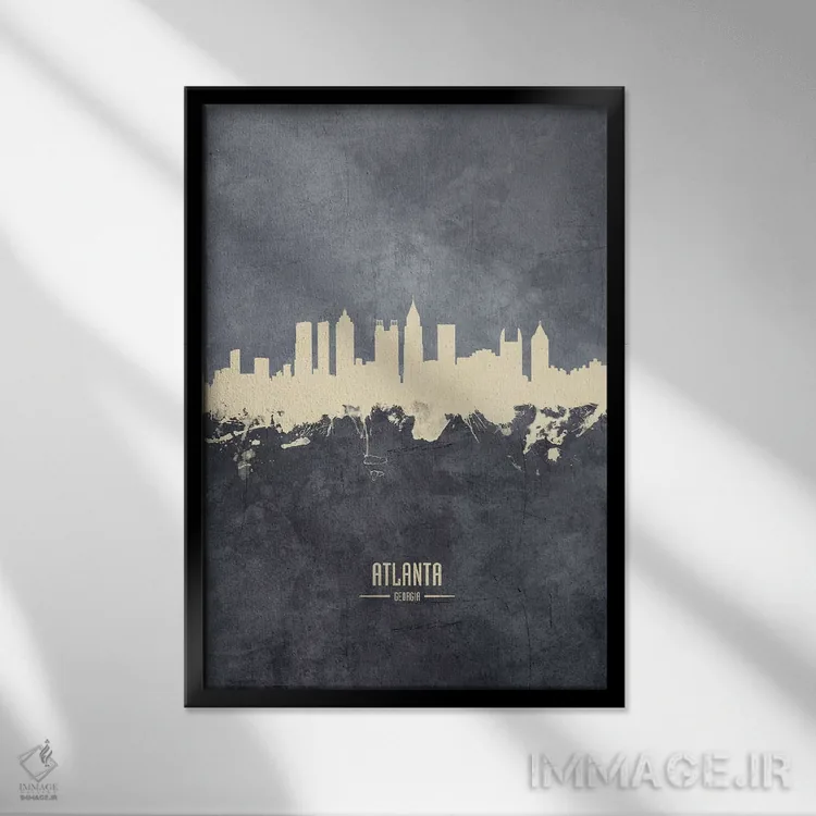 تابلو دکوراتیو منظره خط افق آتلانتا جورجیا اثر مایکل تامپست - نمای قابدار مشکی