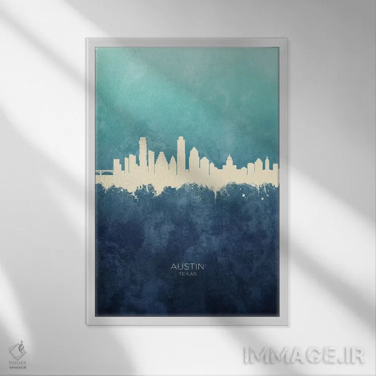 تابلو دکوراتیو منظره خط افق آستین تگزاس اثر مایکل تامپست - نمای قابدار سفید