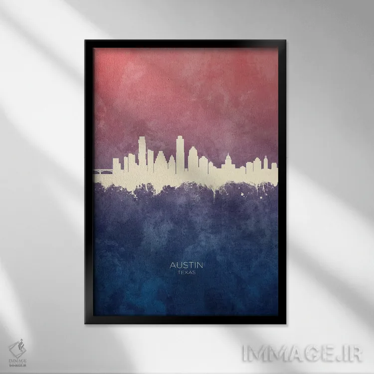 تابلو دکوراتیو منظره خط افق آستین تگزاس اثر مایکل تامپست - نمای قابدار مشکی