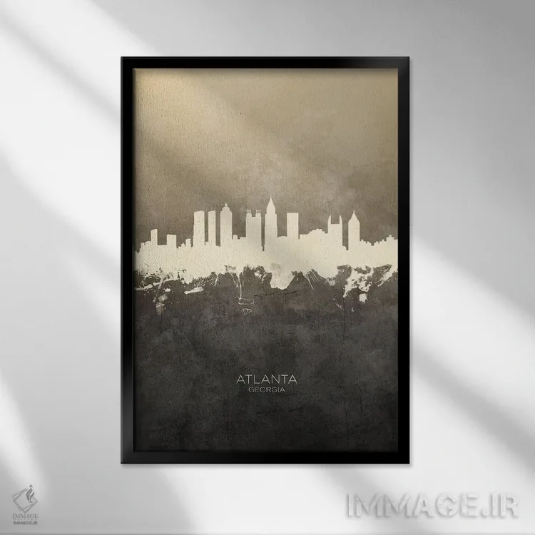 تابلو دکوراتیو منظره خط افق آتلانتا جورجیا اثر مایکل تامپست - نمای قابدار مشکی