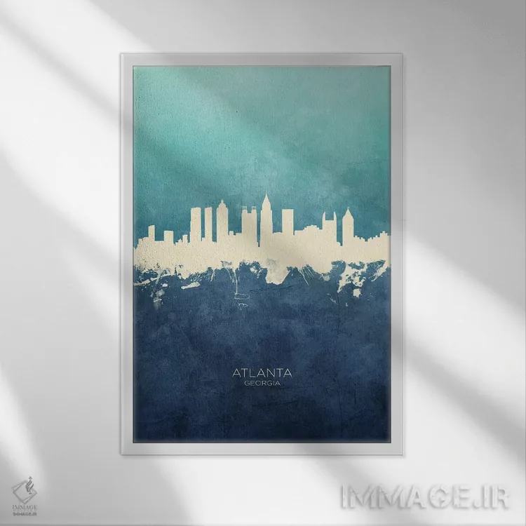 تابلو دکوراتیو منظره خط افق آتلانتا جورجیا اثر مایکل تامپست - نمای قابدار سفید