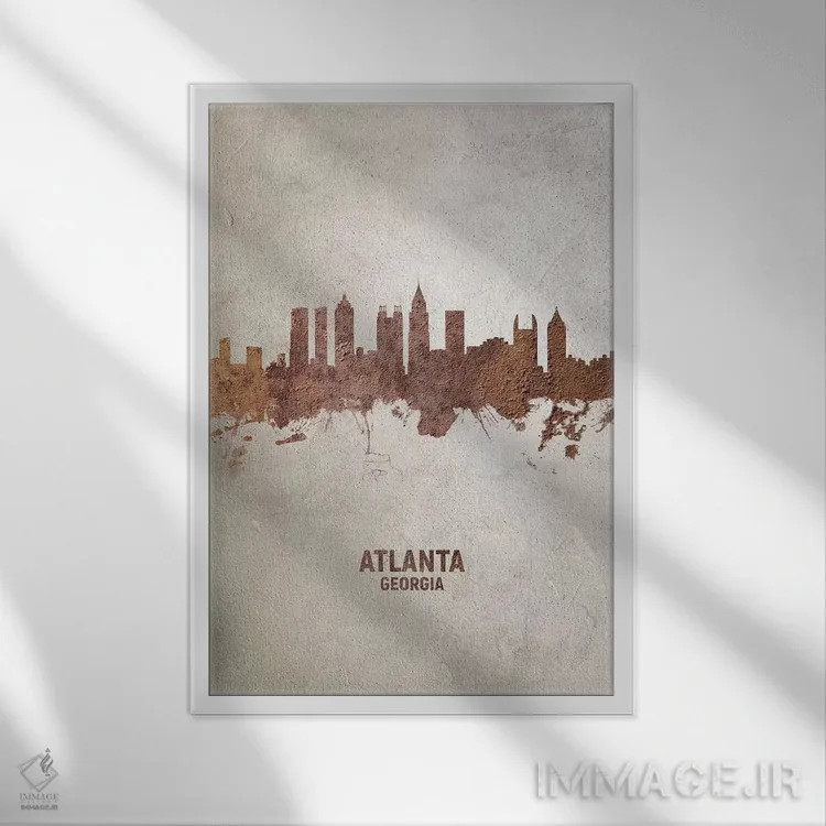 تابلو دکوراتیو منظره خط افق آتلانتا جورجیا اثر مایکل تامپست - نمای قابدار سفید