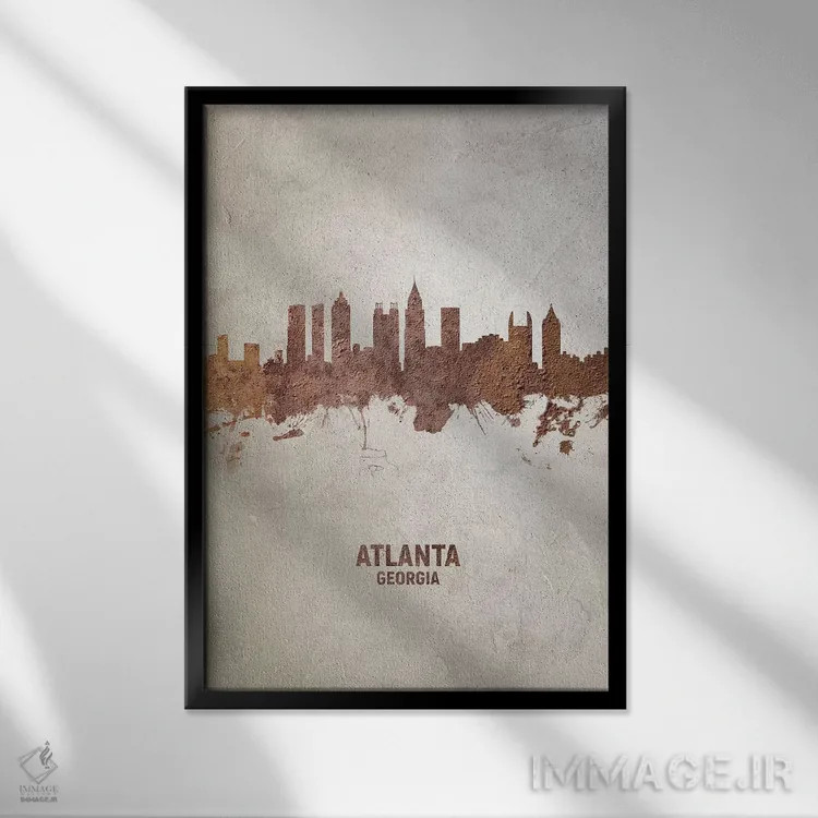 تابلو دکوراتیو منظره خط افق آتلانتا جورجیا اثر مایکل تامپست - نمای قابدار مشکی