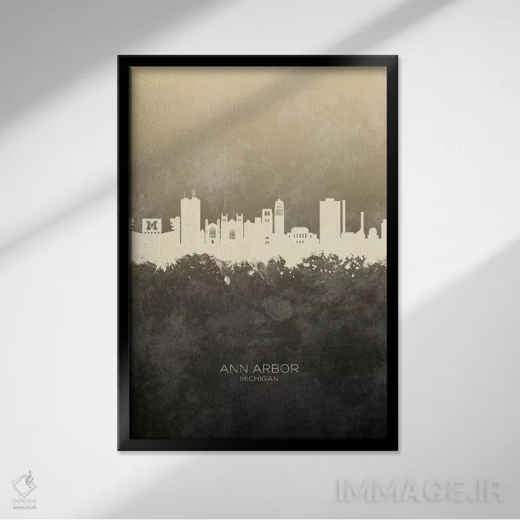 تابلو دکوراتیو منظره خط افق ان آربر میشیگان اثر مایکل تامپست - نمای قابدار مشکی