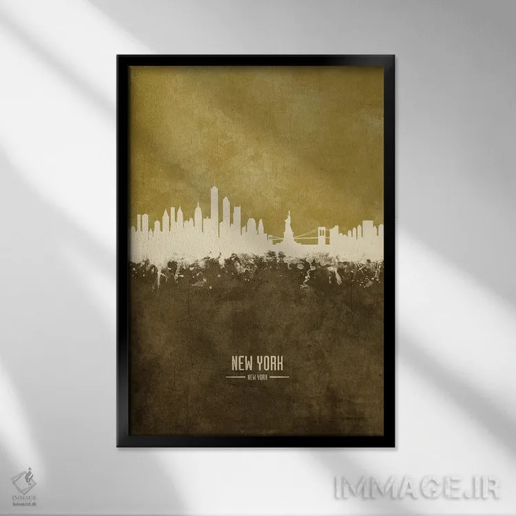 تابلو دکوراتیو منظره خط افق نیویورک، نیویورک اثر مایکل تامپست - نمای قابدار مشکی