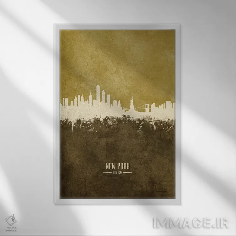 تابلو دکوراتیو منظره خط افق نیویورک، نیویورک اثر مایکل تامپست - نمای قابدار سفید