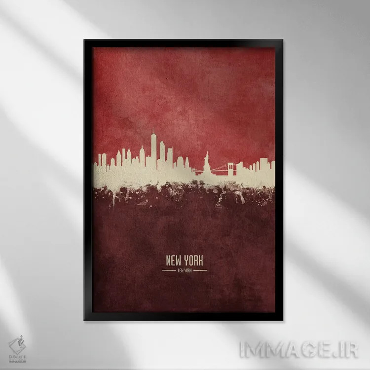 تابلو دکوراتیو منظره خط افق نیویورک، نیویورک اثر مایکل تامپست - نمای قابدار مشکی
