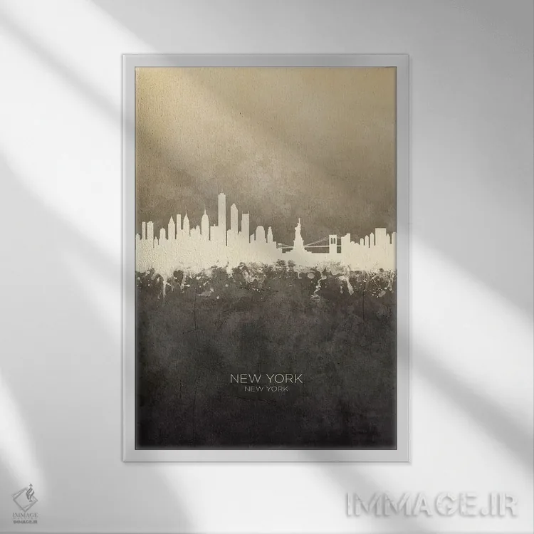 تابلو دکوراتیو منظره خط افق نیویورک، نیویورک اثر مایکل تامپست - نمای قابدار سفید