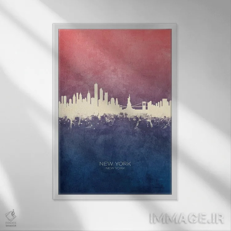 تابلو دکوراتیو منظره خط افق نیویورک، نیویورک اثر مایکل تامپست - نمای قابدار سفید