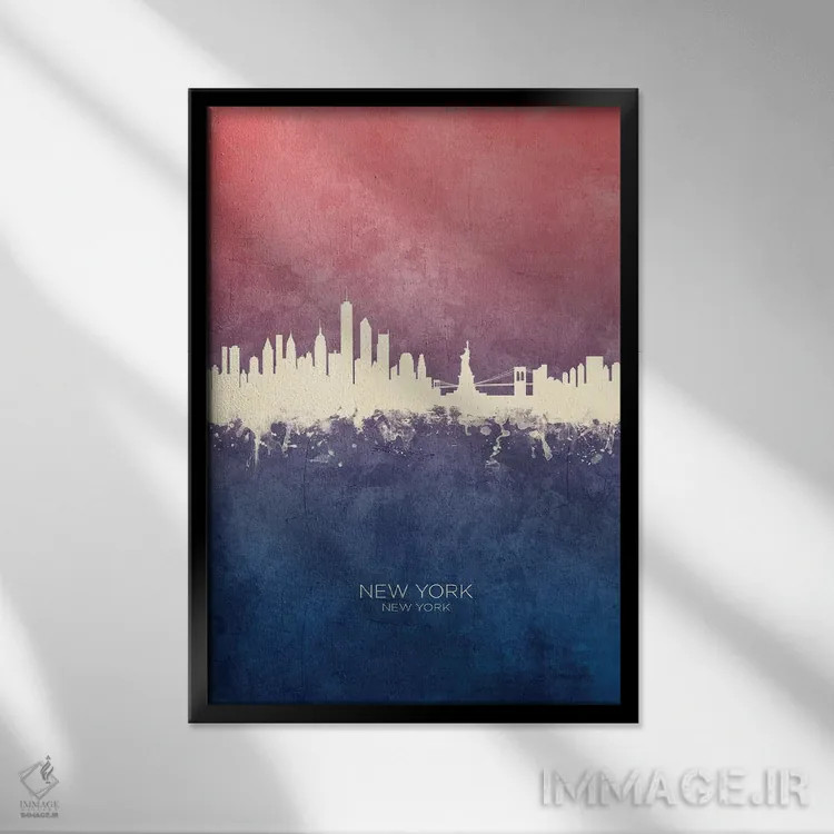 تابلو دکوراتیو منظره خط افق نیویورک، نیویورک اثر مایکل تامپست - نمای قابدار مشکی