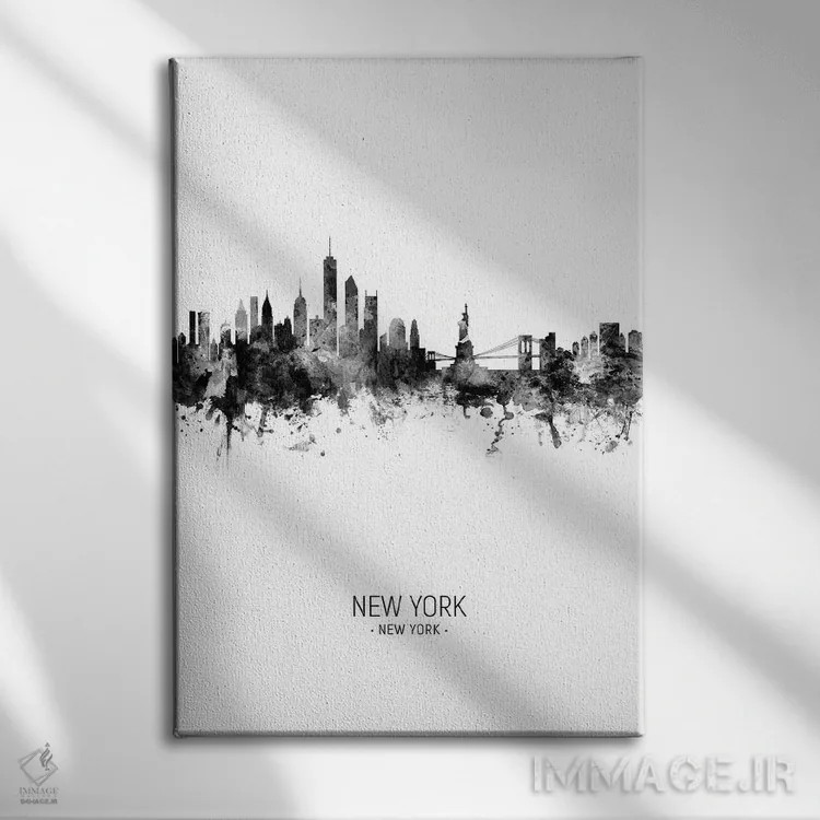 تابلو دکوراتیو نمای خط افق نیویورک پرتره سیاه و سفید اثر مایکل تامپست - نمای روبهرو روی دیوار