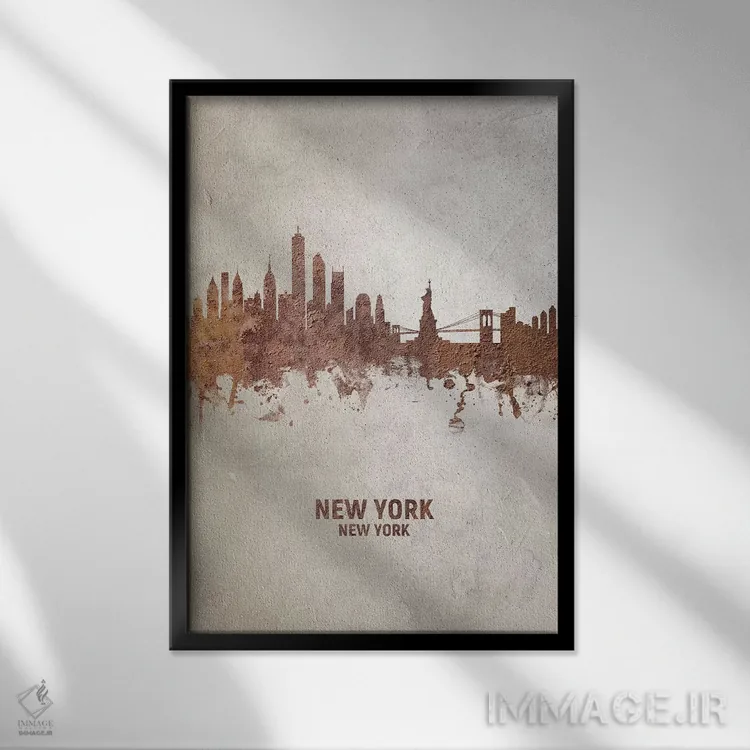 تابلو دکوراتیو منظره خط افق نیویورک، نیویورک اثر مایکل تامپست - نمای قابدار مشکی