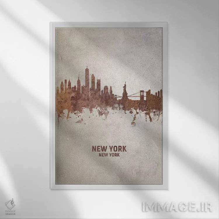 تابلو دکوراتیو منظره خط افق نیویورک، نیویورک اثر مایکل تامپست - نمای قابدار سفید
