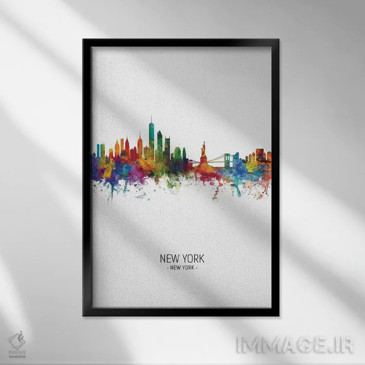 تابلو دکوراتیو نمای خط افق نیویورک اثر مایکل تامپست - نمای قابدار مشکی